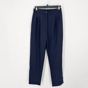 Tori Richard Navy Pants VINTAGE Women Sz 6 Beltless Elastic Side Waist Straight